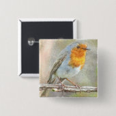 De Robin is een Waterverf van Gabriel Vierkante Button 5,1 Cm (Voorkant /achterkant)