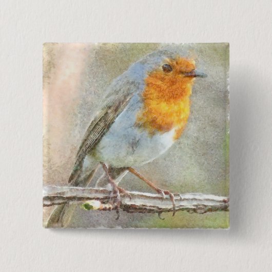 De Robin is een Waterverf van Gabriel Vierkante Button 5,1 Cm (Voorkant)