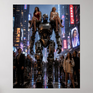 De Robot Lopend Door de Stad Poster