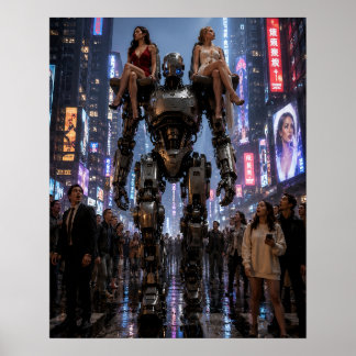 De Robot Lopend Door de Stad Poster
