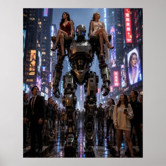De Robot Lopend Door de Stad Poster (Voorkant)