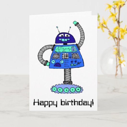 De Robot van Frankie: Blauw op wit Kaart (Gele Bloem)