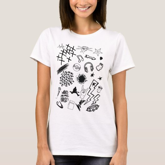 De rockmuziekcollage t-shirt (Voorkant)