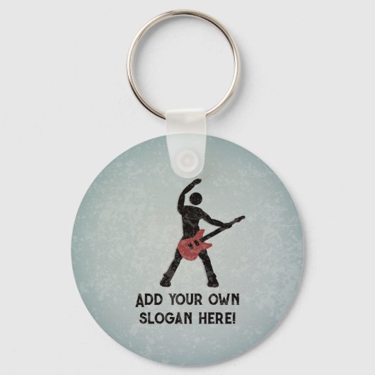 De Rockstar - Musicus met Red Guitar - eigen tekst Sleutelhanger (Voorkant)