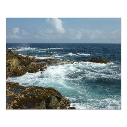 De Rocky Coast and Blue Ocean van Aruba Foto Afdruk (Voorkant)