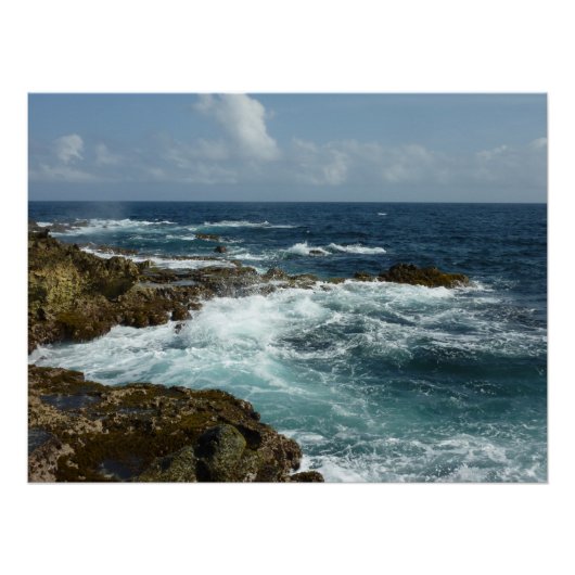 De Rocky Coast and Blue Ocean van Aruba Perfect Poster (Voorkant)