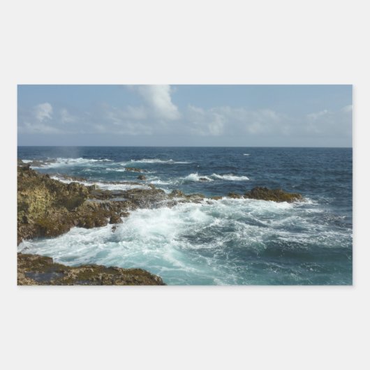 De Rocky Coast and Blue Ocean van Aruba Rechthoekige Sticker (Voorkant)