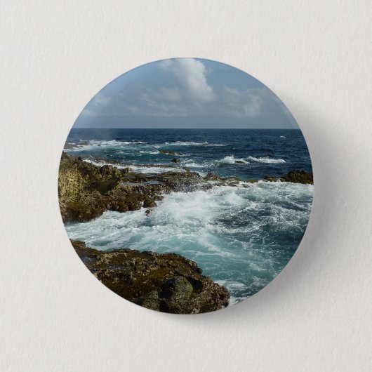 De Rocky Coast and Blue Ocean van Aruba Ronde Button 5,7 Cm (Voorkant)
