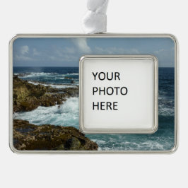 De Rocky Coast and Blue Ocean van Aruba Verzilverd Omlijst Ornament