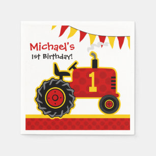 De rode 1st Verjaardag van de Tractor Servet