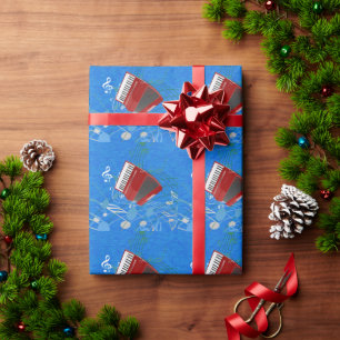 De rode accordeon, blauwe muziek design cadeaupapier