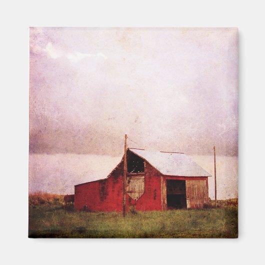 De Rode Barn op zonsondergang Magneet (Voorkant)