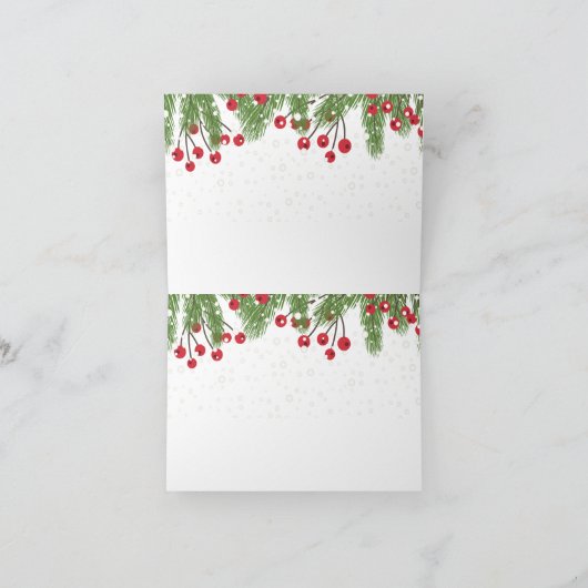 De rode bessen, pijnboom, sneeuwKerstmis danken u Bedankkaart (Binnen)