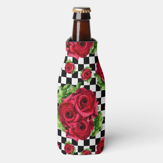 De rode BloemenLiefde Geruite Rockabilly van het Flesjeskoeler (Fles Voorkant)
