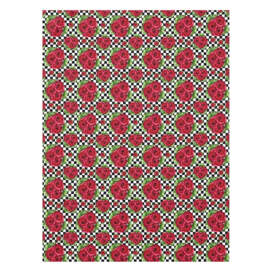 De rode BloemenLiefde Geruite Rockabilly van het Tafelkleed (Voorkant)