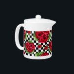 De rode BloemenLiefde Geruite Rockabilly van het Theepot<br><div class="desc">De rode BloemenLiefde Rockabilly van het Boeket van Rozen en Geruit</div>