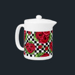 De rode BloemenLiefde Geruite Rockabilly van het Theepot<br><div class="desc">De rode BloemenLiefde Rockabilly van het Boeket van Rozen en Geruit</div>