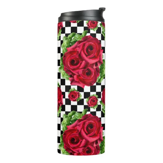 De rode BloemenLiefde Geruite Rockabilly van het Thermosbeker (Gedraaid links)