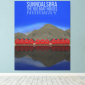 De rode botenhuizen Sunndalsøra Noorwegen Canvas Afdruk (Insitu (Houten vloer))