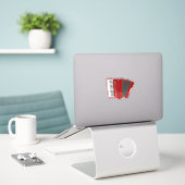 de rode cordion, sticker (Laptop op bureau)