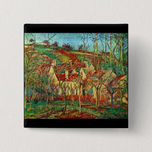 De rode daken van Camille Pissarro Vierkante Button 5,1 Cm (Voorkant)