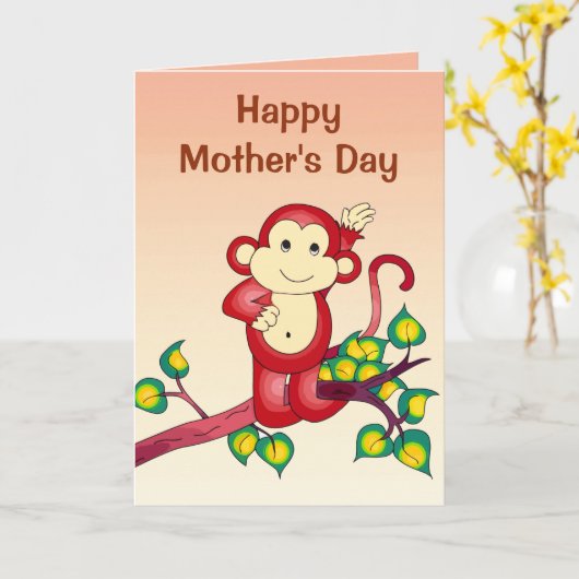 De rode Dierlijke Moederdag van de Aap Kaart (Gele Bloem)