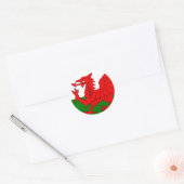 De Rode Draak [Vlag van Wales] Ronde Sticker (Envelop)