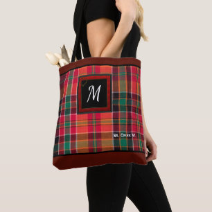 De rode Eilanden van het Monogram van de Plaid van Tote Bag