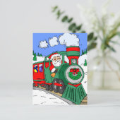 De rode en groene trein van de Kerstman Feestdagenkaart (Staand voorkant)