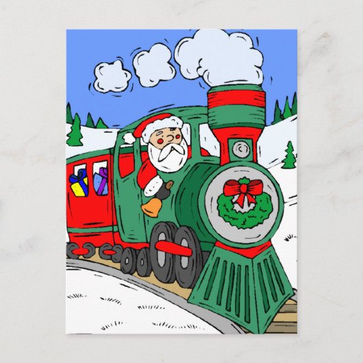 De rode en groene trein van de Kerstman Feestdagenkaart (Voorkant)