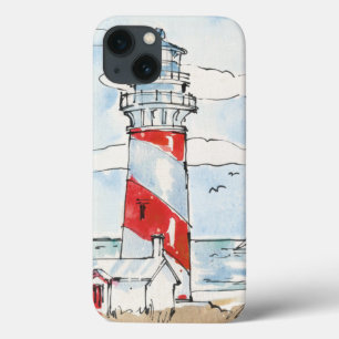 De rode en Witte Scène van de Vuurtoren iPhone 13 Hoesje