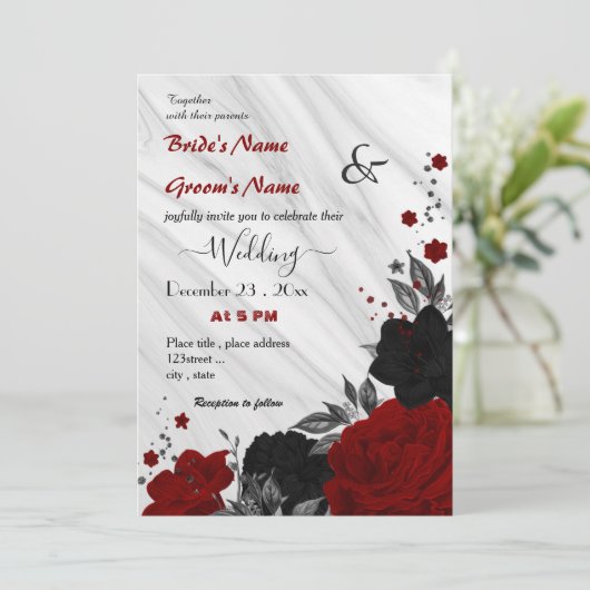 de rode en zwarte bruiloft kaart (Staand voorkant)