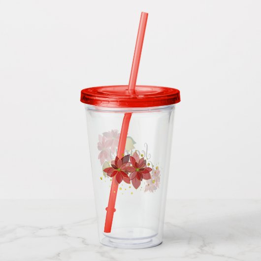 De rode feestbloemen van het kerstseizoen acryl drinkbeker (Achterkant)