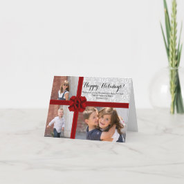 De rode Foto van Kerstmis van de Boog van het Lint Feestdagen Kaart