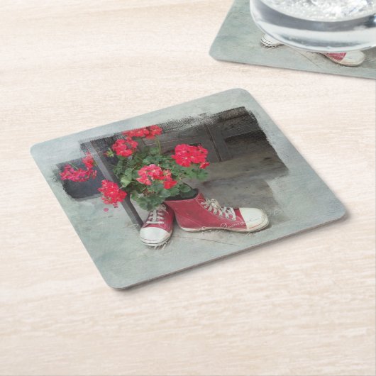 De Rode Geraniums als een stevige Kartonnen Onderzetters (Schuin)