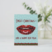 de rode groeten van lippen groene Kerstmis Feestdagenkaart (Staand voorkant)