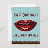 de rode groeten van lippen groene Kerstmis Feestdagenkaart (Voorkant / Achterkant)