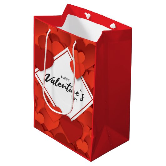 De Rode Harten van de Gelukkige Valentijn Medium Cadeauzakje (Voorkant Gekanteld)