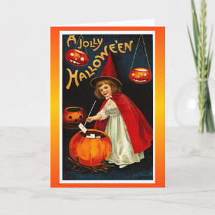 De Rode Heks van vintage heel Halloween Kaart