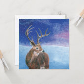 De rode herten (Cervus elaphus) besneeuwde winter Kaart (Voorkant / Achterkant in situ)