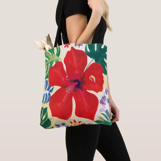 De rode hibiscus Tropische canvas tas (Dichtbij)