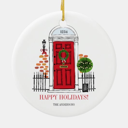 De rode kerstdeur Ornament voor feestdagen (Achterkant)