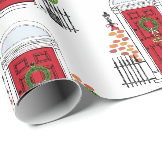 De rode kerstdeur voor feestdagen is verpakt papie cadeaupapier (Rol Hoek)