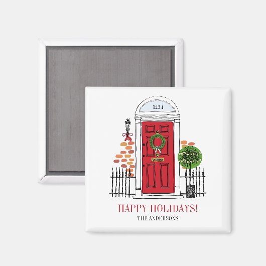 De rode kerstdeur voor feestdagen magneet (Voorkant / Achterkant)
