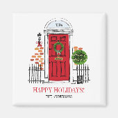 De rode kerstdeur voor feestdagen magneet (Voorkant)