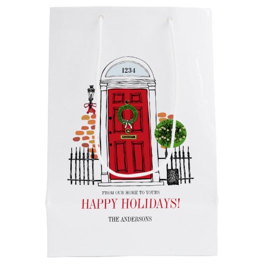 De rode kerstdeur voor feestdagen medium cadeauzakje (Achterkant)