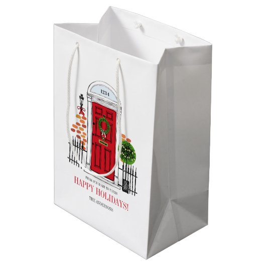 De rode kerstdeur voor feestdagen medium cadeauzakje (Achterkant Gekanteld)