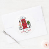 De rode kerstdeur voor feestdagen ronde sticker (Envelop)
