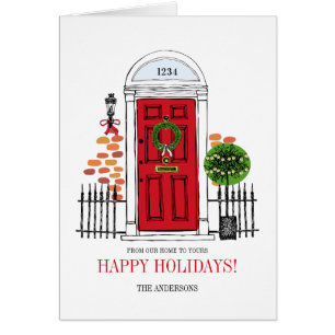 De rode kerstdeur Wenskaart voor feestdagen