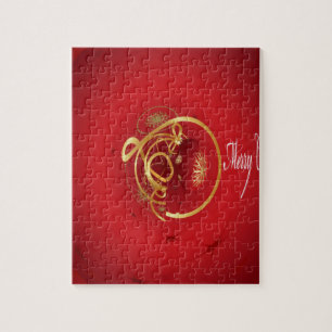 De rode kersttaartjes hebben een verlichte fijne d legpuzzel